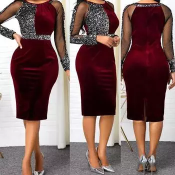 Леди Нижние юбки размера плюс платье с длинным рукавом Очаровательное хлопковое женское прозрачное платье для офиса 2XL чёрный