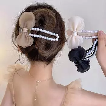 Леди Очаровательный жемчужный бант, большая заколка для волос, боковой зажим, заколка для волос на затылке, заколка с челкой, инструменты для укладки волос, аксессуары для волос кофейный