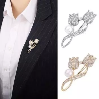 Леди Pin со стразами имитация жемчуга в форме тюльпана блестящая женская брошь для выпускного вечера серебряный