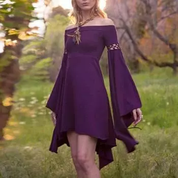 Леди платье принцессы с открытыми плечами и длинными рукавами, нестандартная посадка, подол, тонкий колокольчик трапециевидной формы, ажурное платье для косплея, коктейльная вечеринка M фиолетовый