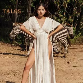 Леди пляжное платье макси с глубоким вырезом и V-образным вырезом с короткими рукавами и разрезом на подоле Плиссированные шнуровки Декор витой веревки Высокая талия Сплошной цвет Длинное бикини армия зеленый