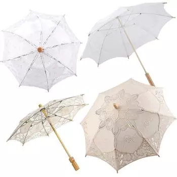 Леди свадебный кружевной зонтик зонтики от солнца вечерние свадебные фото украшения White Small