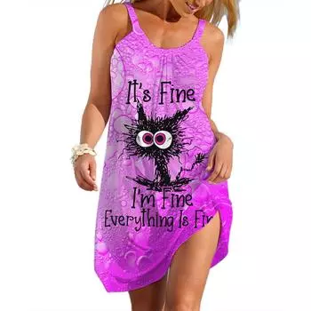 Леди тренд уличная одежда женское платье-комбинация А-силуэта повседневная мягкая одежда женские свободные платья летняя женская повседневная одежда с рисунком Y2K S