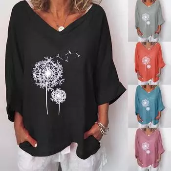Леди Женщины Леди V-образным вырезом с коротким рукавом с принтом Футболка Блузка Туники