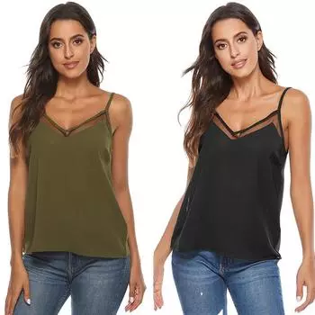 Ледяная шелковая ткань Zou, летние подтяжки свободного типа в Европе и США, сексуальная однотонная короткая рубашка с v-образным вырезом и открытой спиной XXL белый