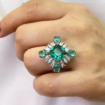 Ледяно-зеленое серебряное женское кольцо - Освежающее и элегантное эффектное украшение - Серебряное кольцо турецкой ручной работы - Кольца для женщин