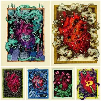 Ледяное сердце и призрачное сердце Абстрактные элементы волшебства Настенная картина маслом Таинственное сердце Художественный постер 21cm30cm NoFrame