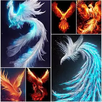 Ледяной огонь Феникс Жар-птица Личность DIY Полная дрель Алмазная декоративная картина Full Round 20x30CM