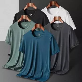 Ледяной шелк, быстросохнущая спортивная футболка с круглым вырезом, трикотажные изделия для спортзала, рубашка для фитнеса, футболка для бега, мужская дышащая спортивная одежда, сплошной цвет 8XL белый