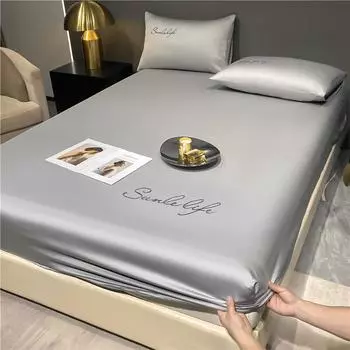 Ледяной шелк, шапки для кровати, модель из трех частей, моющаяся, летняя вышивка-холодильник, покрывало, пылезащитный чехол, легкий роскошный чехол на кровать, наматрасник 90*190cm