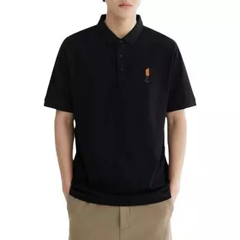 Ледяной шелк, жемчуг, хлопок, черная вышитая рубашка поло с короткими рукавами для мужчин, летняя новая модная универсальная футболка с половиной рукавов M чёрный