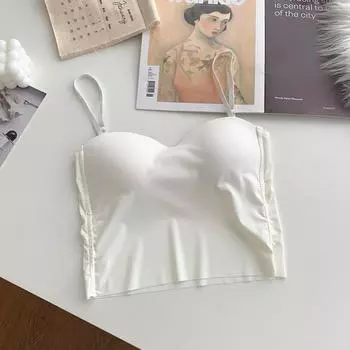 Ледяной шелк, женские майки-спагетти с бюстгальтером, модные топы на бретелях с открытой спиной, милые укороченные топы One Size белый