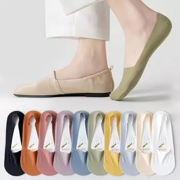 Ледяные шелковые низкие носки-лодочки для женщин, бесшовные дышащие силиконовые противоскользящие носки, женские невидимые носки 35-39 белый