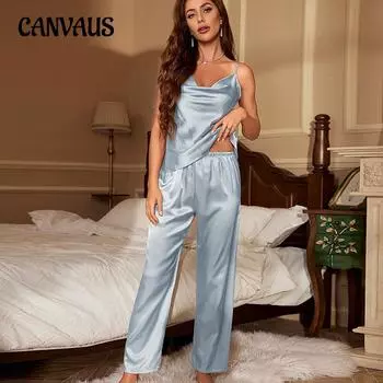 Ледяные шелковые пижамы, женская повседневная домашняя одежда, модные сексуальные брюки для сна, комплект с подтяжками S розовый