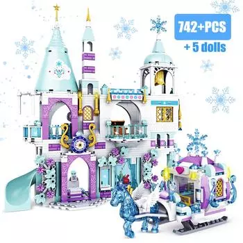 Ледяные замки, игровая площадка, дом, фильмы, зима, снег, лошади, фигурки, строительные блоки, набор игрушек для девочек, подарок своими руками