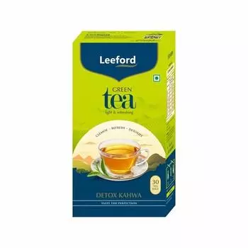 Leeford Detoxifying Kahwa Green Tea Packets, 30 пакетиков | Зеленый чай для укрепления иммунитета с розовой солью, туласи, кардамоном, корицей