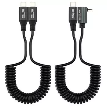 Leehitech 0,5 м ~ 1,8 м Свободная катушка расширения и сжатия Прямоугольный L-образный USB-C для кабеля с пружинной катушкой, выдвижной 100 Вт PD кабель для зарядки, передача данных 20 Гбит/с