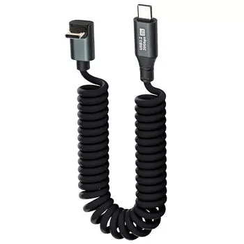 Leehitech 0.5M~1.8M Free expansion and contraction coil Right-angled L-shape USB-C to cable spring coil retractable 100W PD charging cable 20Gbps data