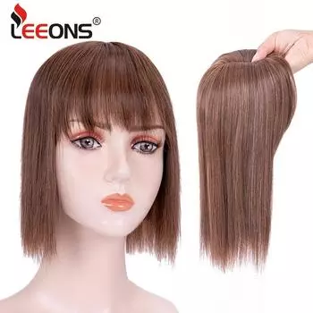 Leeons Синтетические волосы с челкой Прямые синтетические волосы для наращивания Натуральные синтетические шиньоны 3 клипсы сверху для тонких волос