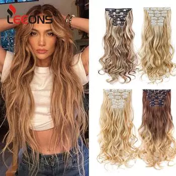 Leeons синтетические волосы вьющиеся заколки для наращивания парика 16 заколки для наращивания волос накладные волосы для наращивания синтетические волосы