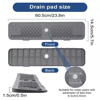 Leeseph 23.8 удлиненный силиконовый коврик для крана раковины, защита от брызг для крана раковины, впитывающий коврик для защиты раковины, кухонный гаджет серый