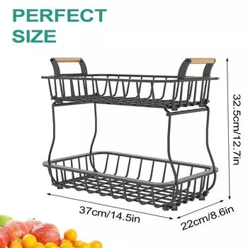 Leeseph 2-х уровневая фруктовая корзина, металлическая фруктовая чаша, корзины для хлеба и закусок, съемный держатель для фруктов, кухонные корзины для хранения, подставка 2-tier чёрный