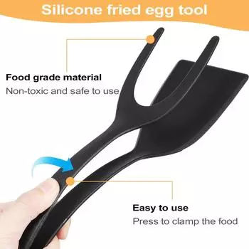 Leeseph 2-in-1 Spatula Tongs, Egg Flipper Tong Fish Pancake French Toast Omelet Making Tool Meat Spatula for Home Kitchen Cook серый