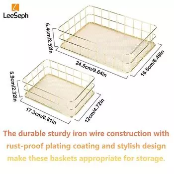 Leeseph 2 Pack Wire Mesh Basket Set, Metal Desk Drawer Organizer Desktop Holder Lots for Storage and Organizing, 2 Size
