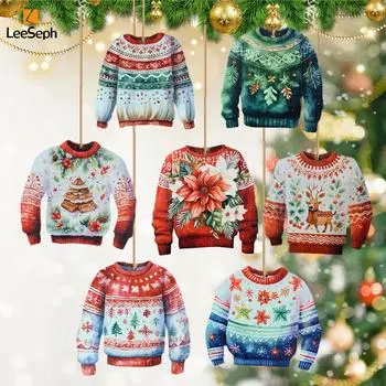 Leeseph 6 шт. Уродливые деревянные украшения для свитера, зимнее подвесное украшение для свитера со шнурком для украшения рождественской вечеринки