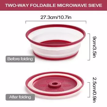 Leeseph Collapsible Food Cover, Round Multi-function Foldable Microwave Splash-proof Breathable Lid, Kitchen Gadget for Food красный
