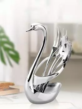 Leeseph Декоративный держатель в виде золотого лебедя с набором столовых приборов из пищевой нержавеющей стали для обеденного свадебного стола, декоративный