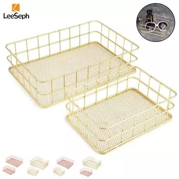 Leeseph Desktop Metal Storage Baskets, Multifunctional Snack Organizer Basket for Desktop, Bedroom, Living Room, Bathroom