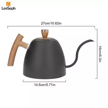 Leeseph Gooseneck Кофейник, нержавеющая сталь, чайник для заливки кофе 1500 мл/50,7 унций, для домашнего офиса, кафе, кемпинга, отдыха на природе чёрный