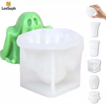 Leeseph Halloween Ghost Candle Mold, Reusable 3D Ghost Resin Silicone Mold, Handmade Candle Wax Soap Mold, Halloween Decor