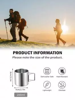 Leeseph Кемпинговая кружка из нержавеющей стали со складными ручками для кемпинга на открытом воздухе, пешего туризма, рыбалки, охоты