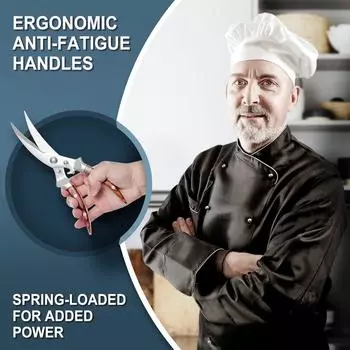 Leeseph Kitchen Shears Scissors, Professional Stainless Steel Poultry Kitchen Scissors Wooden Handle Cutting with Safety Lock