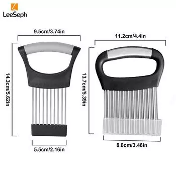 Leeseph Onion Slicer holder and Crinkle Cutter Set, Stainless Steel Wavy Chopper for Veggies, French Fries, Fruits and Meat серый