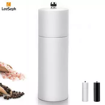 Leeseph Pepper Grinder, Refillable Manual Rubber Wood Pepper Mill Ceramic Rotor with Adjustable Coarseness, Kitchen Gadget белый