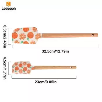 Leeseph Silicone Spatula Set of 2, Cake Decorating Wooden Handle Spatula, for Scraping Cooking Baking and Mixing, Kitchen Baking