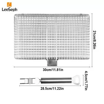 Leeseph Stainless Steel Grilling Basket with Detachable Handle, Outdoor Grill Accessories for Fish, Shrimp, Vegetable, Meat серебряный
