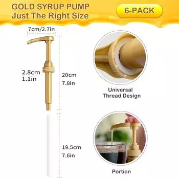 Leeseph Syrup Pump Кофейный сиропный насос-диспенсер Золотой сиропный насос для бутылки сиропа 750 мл/25,4 унции Сиропные насосы для кофейного бара