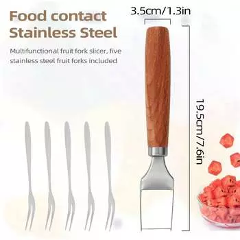 Leeseph Watermelon Cutter Slicer with Wood Handle, Portable Stainless Steel Fruit Cutting Slicer, Kitchen Gadget for Home Party коричневый