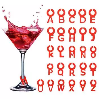 Leeseph винные подвески для бокалов с ножками, 26 штук силиконовые буквы, подвески для бокалов, маркеры для бокалов для вина, подвески для вечеринки