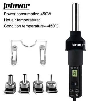 LEFAVOR 110V 220V LCD Digital Heat Hot Air Gun Desoldering Soldering Station Temperature Adjustable IC SMD BGA 8018 LCD8508 110V US PLUG