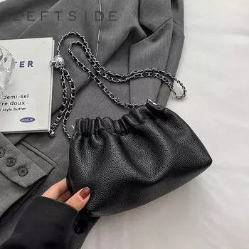 LEFTSIDE Небольшие сумки через плечо из искусственной кожи для женщин, модные женские сумки и кошельки бренда Y2k 20cmx13cmx8cm чёрный