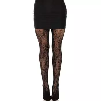 LEG AVENUE - ЧЕРНЫЕ КРУЖЕВНЫЕ ЧУЛКИ С ЦВЕТОЧНЫМ ЦВЕТОМ TU прозрачный