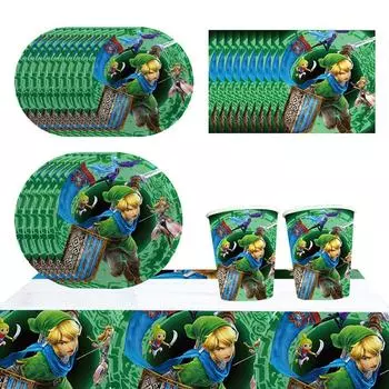 Легенда о Зельде Праздничная посуда включает баннер, скатерть, тарелки и салфетки