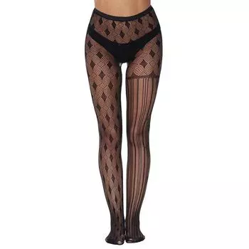 Леггинсы AB Lace Fishnet - Тонкие черные чулки весна/лето с ажурным узором (3081) One size simple package чёрный