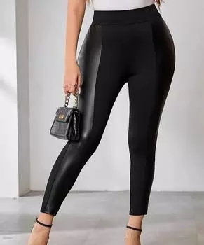 Леггинсы больших размеров, длинные облегающие узкие брюки, женские лоскутные женские брюки с высокой талией, черные женские брюки L чёрный