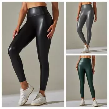 Леггинсы больших размеров Nessaj, однотонные черные штаны из искусственной кожи, женские сексуальные леггинсы 2XL чёрный